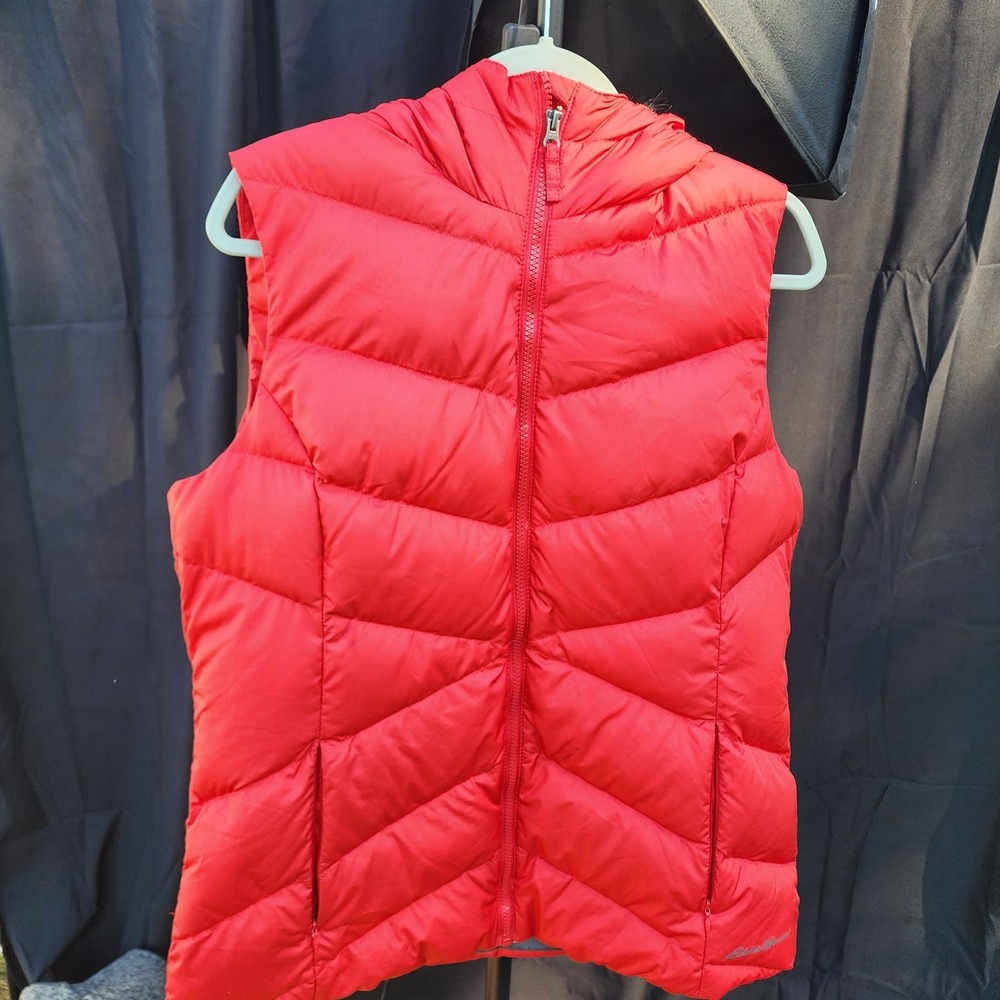 Eddie Bauer Puffer Vest With Faux Fur Hood Red Size Large